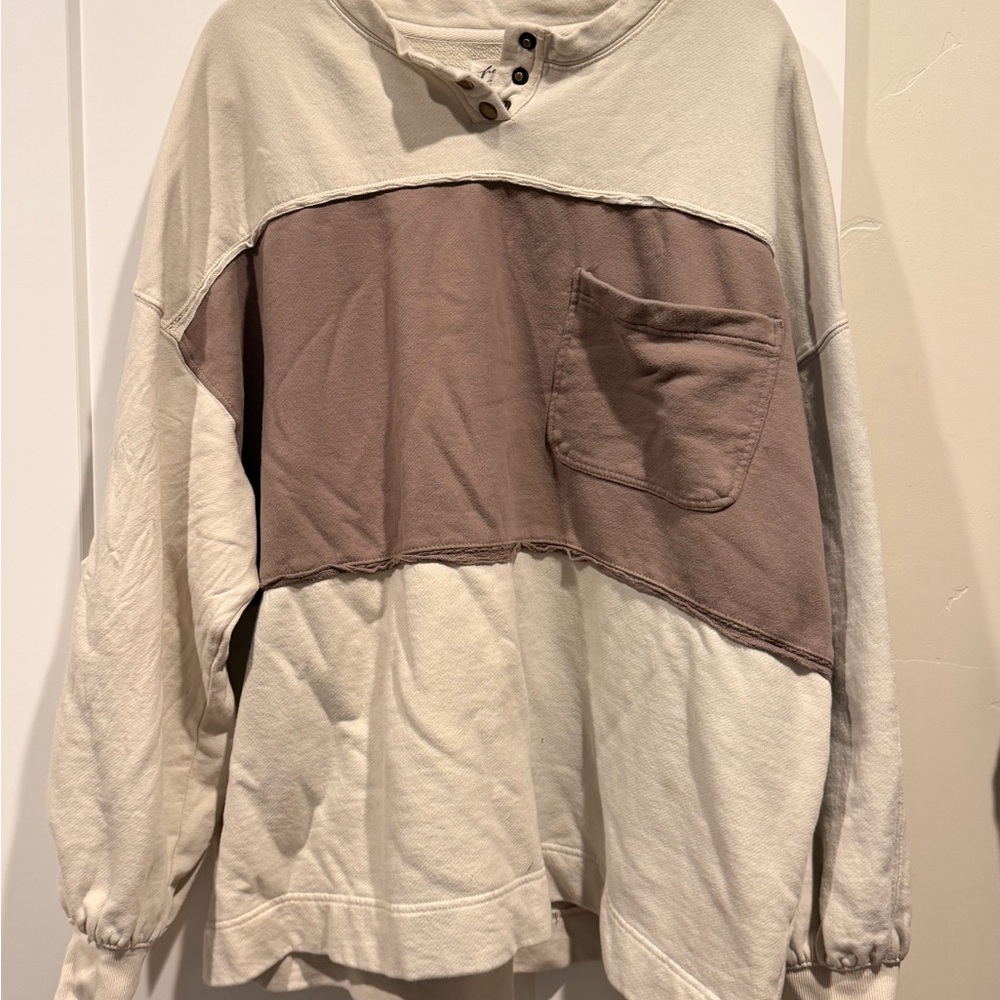 Free People Cream Snap-Button Henley Top